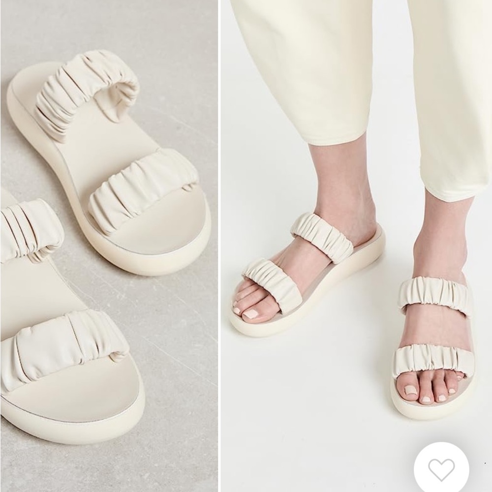 Ancient Greek Sandals Cream Ruched Double-Strap Slide Sandals